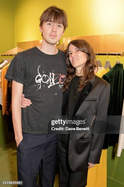 Bella Freud with son Jimmy attend the launch of "Lucian Freud: A Life", published by Phaidon, at the Bella Freud Flagship Store on October 03, 2019...