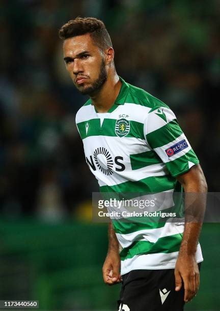 Luis Phellype of Sporting CP celebrates scoring Sporting CP's first goal during the UEFA Europa League group D match between Sporting CP and LASK at...