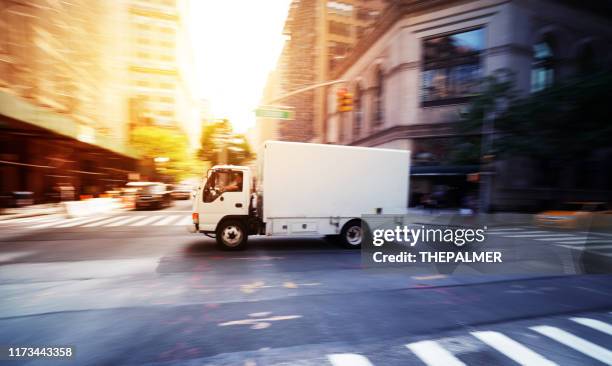 white delivery truck in manhattan new york - pick up truck stock pictures, royalty-free photos & images