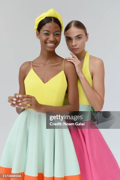 Models pose backstage for Alice + Olivia By Stacey Bendet Presentation during September 2019 - New York Fashion Week: The Shows on September 09, 2019...