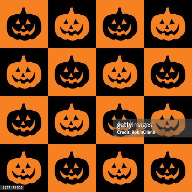 pumpkins checkerboard seamless pattern 2 - double face stock illustrations