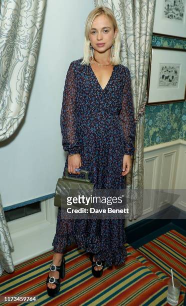 Lady Amelia Windsor attends an exclusive Harper's Bazaar party to celebrate the launch of 'Bazaar Art' magazine at Marks Club on October 3, 2019 in...