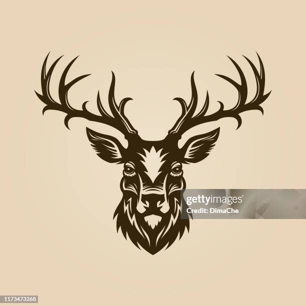 hirschkopf ausgeschnitten silhouette. gehörnter elch oder hirsch-symbol. - antler stock-grafiken, -clipart, -cartoons und -symbole