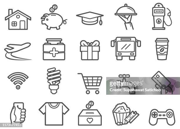 monthly expense icons set - catering occupation stock illustrations