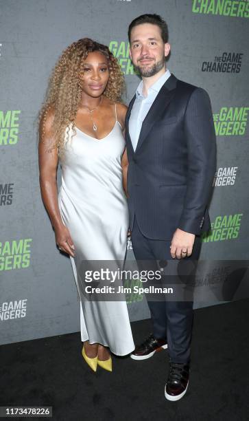 Tennis player Serena Williams and Alexis Ohanian attend the "The Game Changers" New York premiere at Regal Battery Park 11 on September 09, 2019 in...