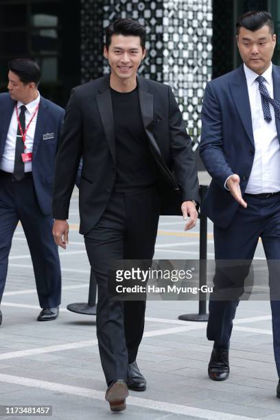 South Korean actor Hyun Bin attends the photocall for OMEGA Speedmaster Apollo 11 - 50th Anniversary Moon Landing on September 09, 2019 in Seoul,...