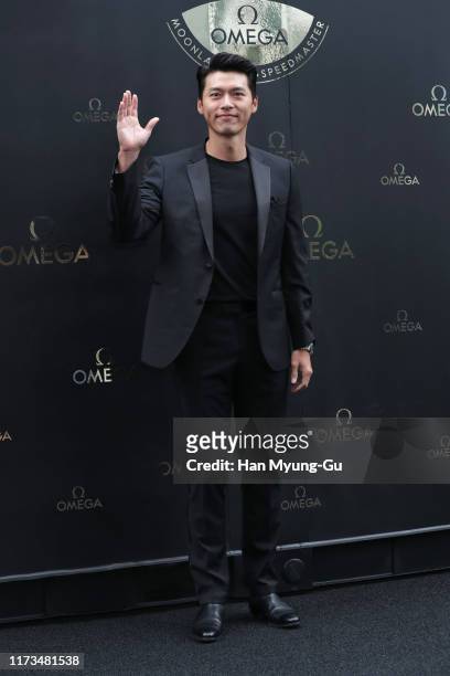 South Korean actor Hyun Bin attends the photocall for OMEGA Speedmaster Apollo 11 - 50th Anniversary Moon Landing on September 09, 2019 in Seoul,...