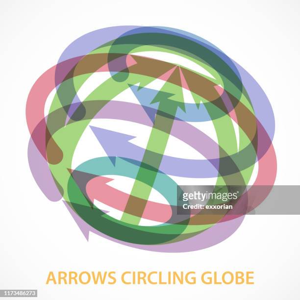 arrows circling globe - herumwirbeln stock-grafiken, -clipart, -cartoons und -symbole
