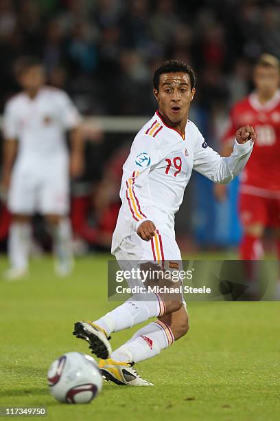 Thiago Alcantara of Spain during the UEFA European Under-21 Championship Final match between Spain and Switzerland at the Arhus Stadium on June 25,...