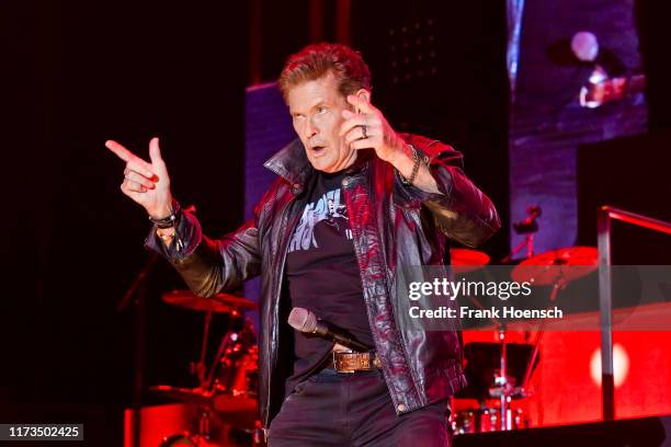 American singer David Hasselhoff performs live on stage during a concert at the Max-Schmeling-Halle on October 3, 2019 in Berlin, Germany.