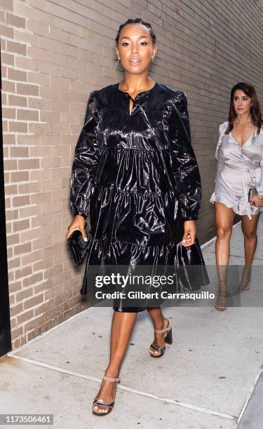 Actress Melanie Liburd is seen arriving to Anna Sui fashion show during New York Fashion Week: The Shows at Gallery I at Spring Studios on September...