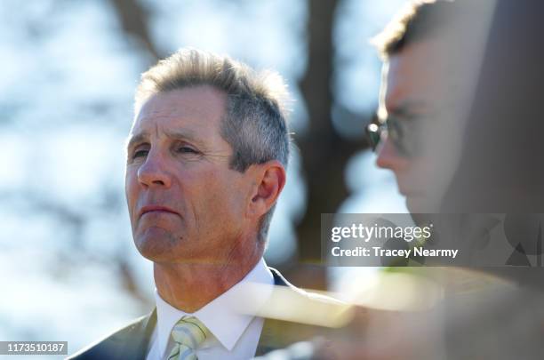 Canberra Raiders Chief Executive, Don Furner speaks to media during the Canberra Raiders Centre of Excellence Tour on September 10, 2019 in Canberra,...