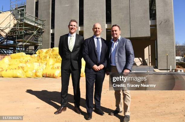 Chief Executive, Todd Greenberg with Canberra Raiders Chief Executive, Don Furner and Raiders Coach Ricky Stuart during the Canberra Raiders Centre...