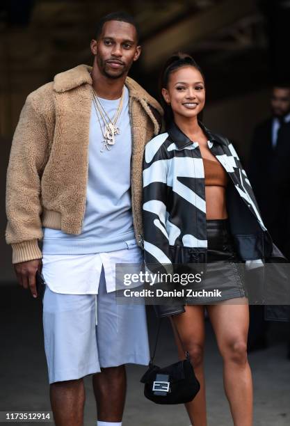 Victor Cruz and Karreuche Tran are seen outside the Phillip Lim show during New York Fashion Week S/S20 on September 09, 2019 in Brooklyn, New York.