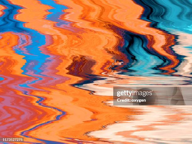 abstract digital orange blue glitch art distorted multicolored background - tech problems stock pictures, royalty-free photos & images