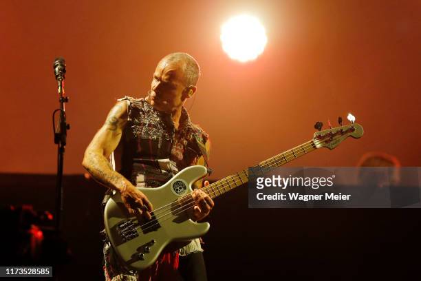 Flea of the Red Hot Chili Peppers performs during Rock in Rio 2019 at Palco Mundo at Cidade do Rock on October 3, 2019 in Rio de Janeiro, Brazil.