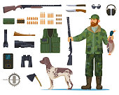 Hunter man with hunting equipment or items