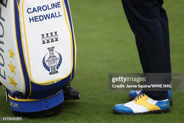 Caroline Hedwall of Team Europe shoes and bag are seen during practice day 2 for The Solheim Cup at Gleneagles on September 10, 2019 in Auchterarder,...