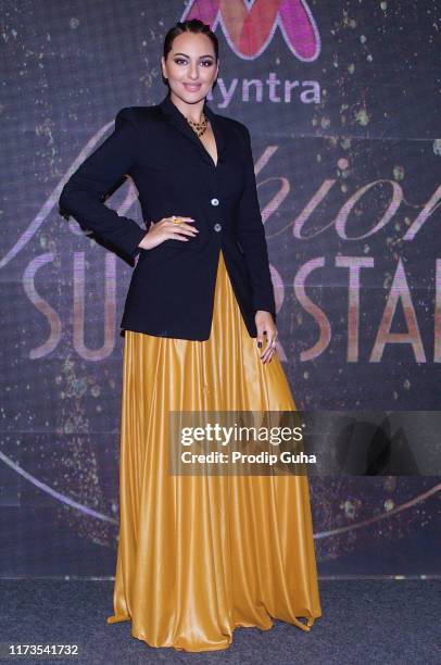 Indian actress Sonakshi Sinha attends the Myntra launches fashion superstar world's first digital fashion reality show on Sep 10, 2019 in Mumbai,...