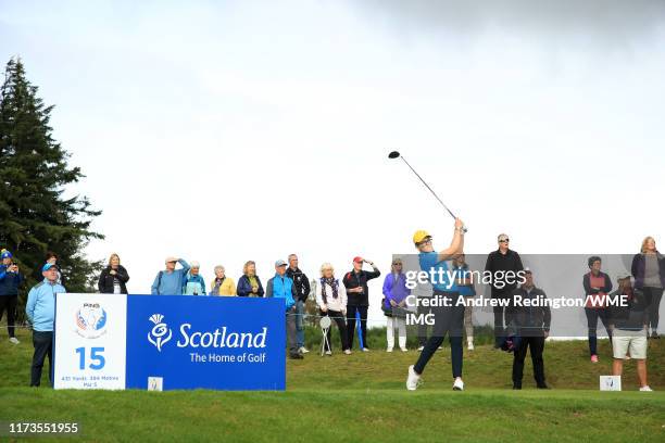 Hannah Darling of Team Europe plays her shot off the 15th tee during the PING Junior Solheim Cup during practice day 2 for The Solheim Cup at...