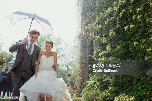 caught in the snow - wedding umbrella stock pictures, royalty-free photos & images