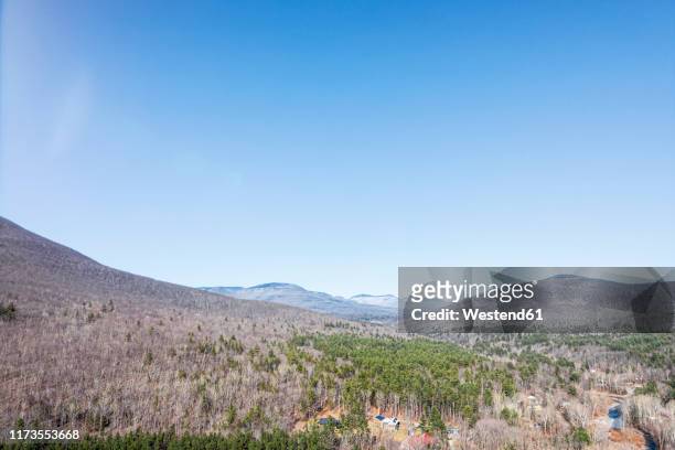 aerial view of catskill mountains against blue sky - woodstock and aerial stock pictures, royalty-free photos & images