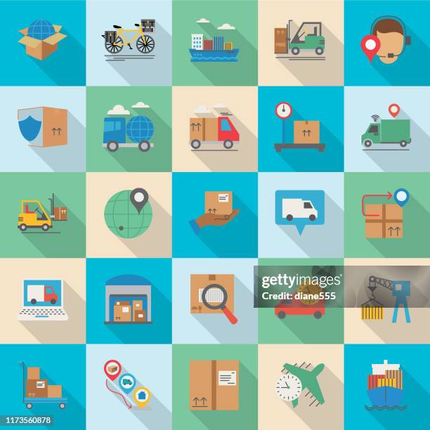 logistik lieferung und transport long shadow flat design icon - delivery company logos stock-grafiken, -clipart, -cartoons und -symbole