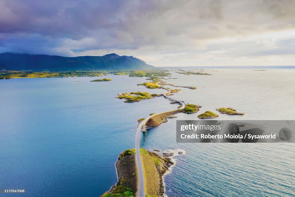 Aerial view of Storseisundet Bridge, Norway