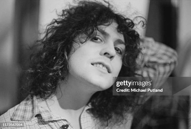 English singer Marc Bolan of British glam rock group T Rex, posed at the Chateau d'Herouville recording studio near Paris, France on 23rd October...