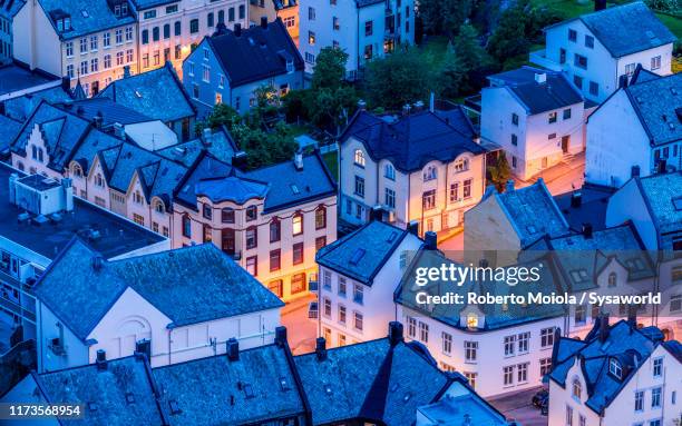 art nouveau buildings from above, alesund, norway - alesund stock pictures, royalty-free photos & images