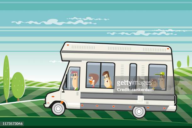 travelling family - road trip family stock illustrations