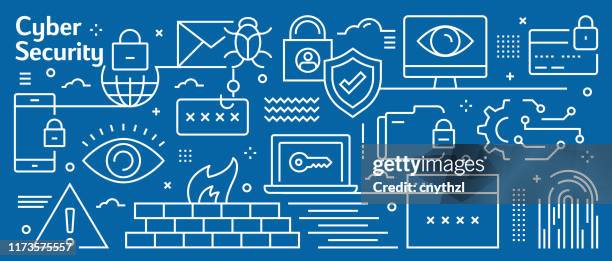 vector cyber security banner design in trendy linear style. line art style abstract pattern for web page, banner, presentation - application security abstract stock illustrations