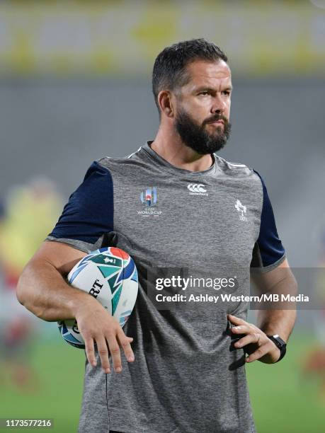 Ireland's defence coach Andy Farrell during the pre match warm up before the Rugby World Cup 2019 Group A game between Ireland and Russia at Kobe...