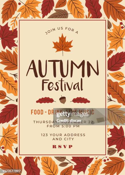 herbst festival poster vorlage. - kastanie laubbaum stock-grafiken, -clipart, -cartoons und -symbole