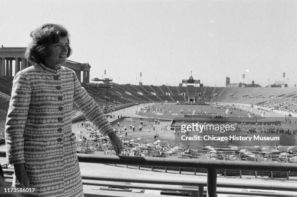 Eunice Kennedy Shriver at the Special Olympics sponsored by Chicago Park District and J P Kennedy foundation, held at Soldier Field, 1401 Museum...
