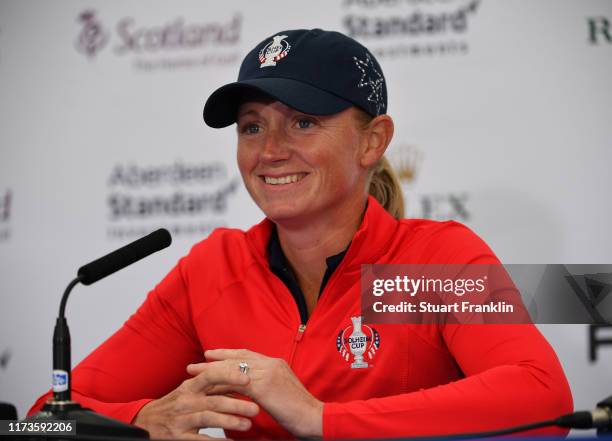 Stacy Lewis of Team USA during a press conference prior to the start of The Solheim Cup at Gleneagles on September 10, 2019 in Auchterarder, Scotland.