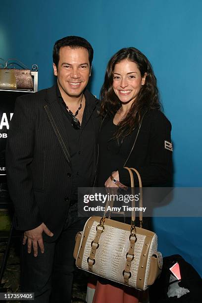 Charlie Lapson and Emmanuelle Vaugier with Charlie Lapson handbag