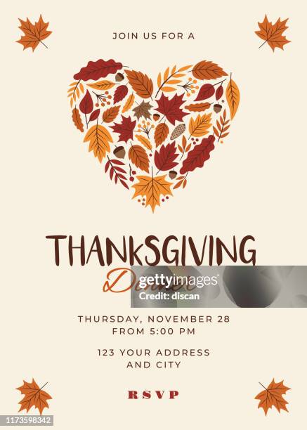 ilustraciones, imágenes clip art, dibujos animados e iconos de stock de plantilla de invitación a la cena de acción de gracias. - happy thanksgiving card