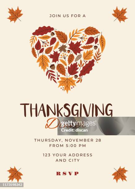 thanksgiving dinner invitation template. - season stock illustrations