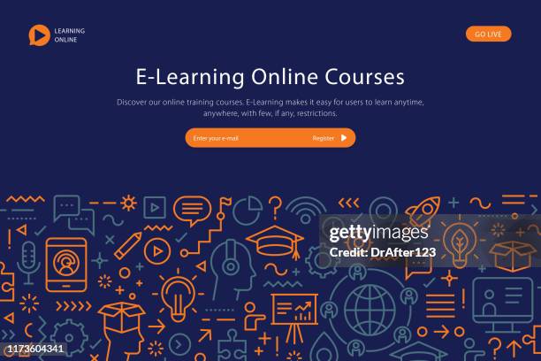 ilustrações, clipart, desenhos animados e ícones de modelo de website de cursos online e learning - ensinando