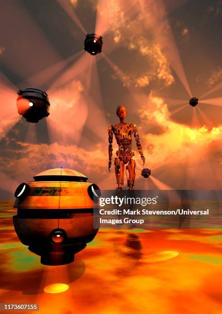 androids being programmed - transhumanism stock illustrations