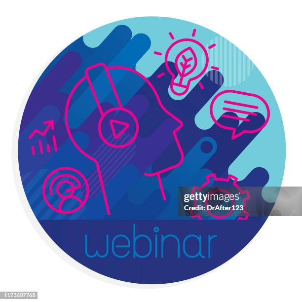 webinar circular icon - conference headphones stock illustrations