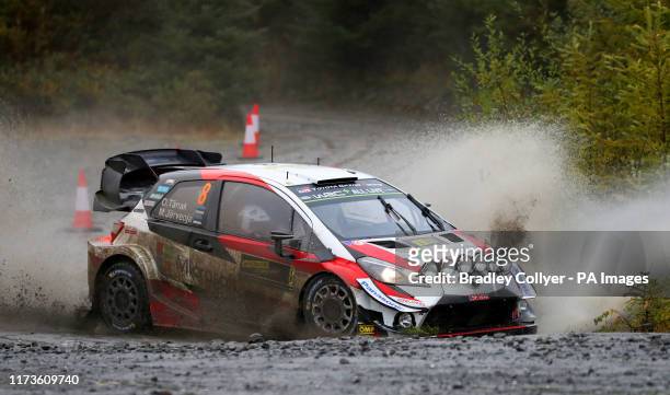 Estonia's Ott Tanak and Martinn Jarveoja in the Toyota Yaris WRC during day two of the Wales Rally GB.