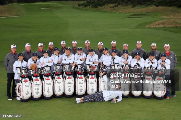 Team USA pose with their caddies and bags during practice day 2 for The Solheim Cup at Gleneagles on September 10, 2019 in Auchterarder, Scotland.