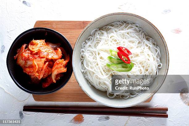 korean food,simple noodles&kimchi - kimchi stock pictures, royalty-free photos & images