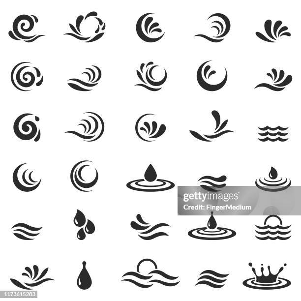 water wave icon set - splashing sea stock illustrations