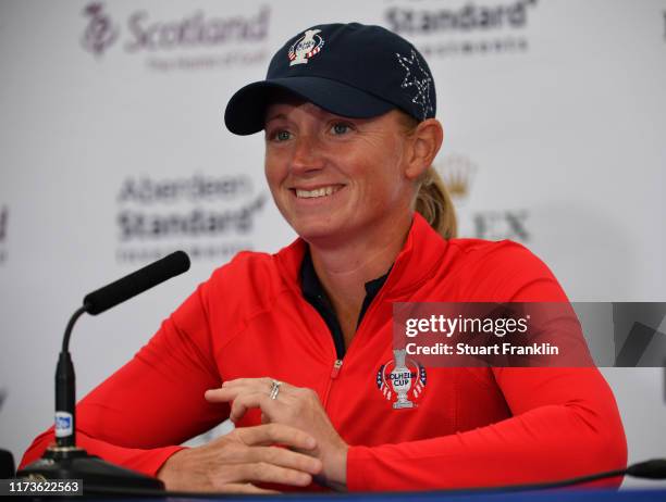 Stacy Lewis of Team USA during a press conference prior to the start of The Solheim Cup at Gleneagles on September 10, 2019 in Auchterarder, Scotland.