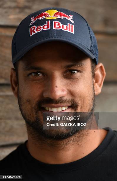 French surfer Michel Bourez poses before the Quiksilver & Roxy Pro France 2019 surf competition on October 2, 2019 in Capbreton, southwestern France.