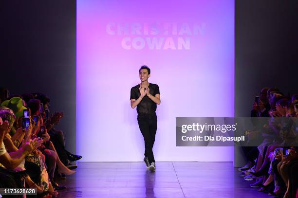 Designer Christian Cowan walks the runway for Christian Cowan during New York Fashion Week: The Shows at Gallery II at Spring Studios on September...
