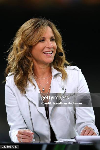 Analyst Suzy Kolber reacts during a game between the New Orleans Saints and the Houston Texans at the Mercedes Benz Superdome on September 09, 2019...